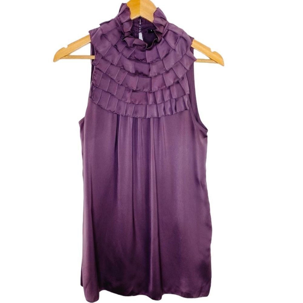 Sisley ruffle high neck sleeveless plum top size S